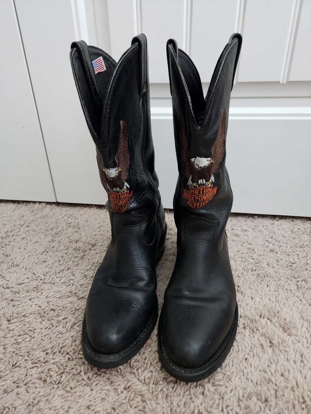 Harley-Davidson Black Leather Western Boots with Eagle Emblem VINTAGE